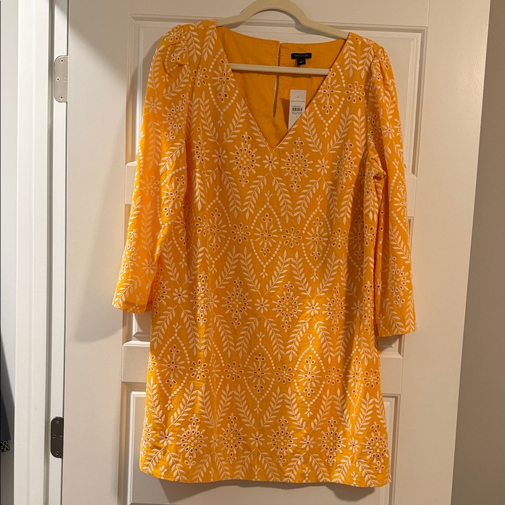 Ann Taylor Orange and White Midi Dress